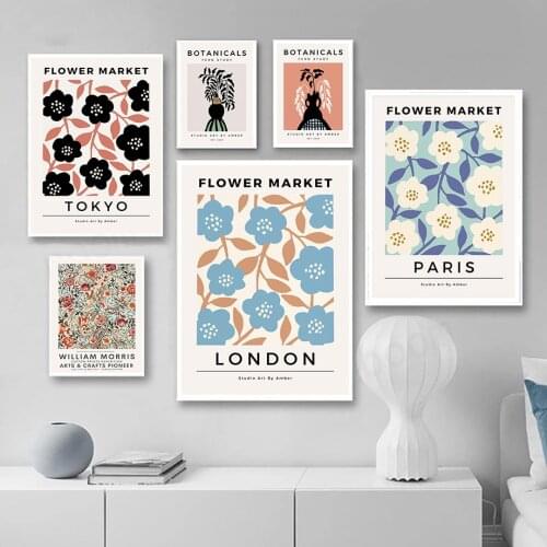 Nordic Posters And Prints Living Room Decoration Wall Pictures William Morris Plant Flower Market Wall Art Canvas Painting