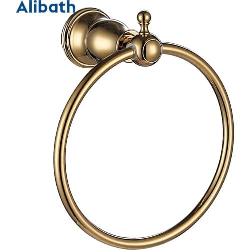 New European Classic Bathroom Towel Ring Holder Towel Rack Towel Bar Spray Gold Solid Brass Bathroom Accessories