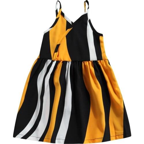 OPPERIAYA Little Kids Baby Girls Summer Casual Suspender Dress Bakcless Cotton Fashion Striped V-neck A-line Princess Dresses