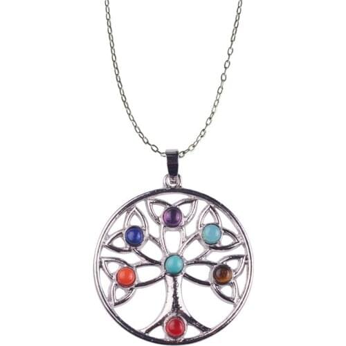 7 Chakra Stones Natural Stone Pendant Tree Of Life Semi Precious Choker Necklace For Women Jewelry Yoga