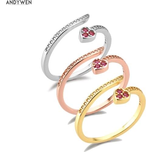 ANDYWEN 925 Sterling Silver Gold Pink Red Snake Adjustable Rings Women Fashion Fine Luxury Jewelry Crystal Slime Resizable Jewel