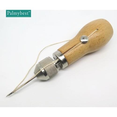 Palmybest Carving Wax Line Wooden Handle Sewing Awl Stitcher Leather Canvas Tent Sewing Needle Craft DIY hand-stitched Tools