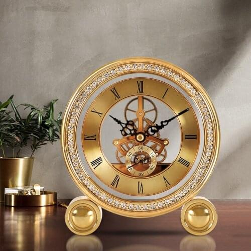 LUXURY GOLD TABLE CLOCK MECHANICAL GEAR CREATIVE DESK CLOCK COPPER ROMAN NUMERALS LIVING ROOM RELOJ MESA NORDIC DESIGN AC50TC