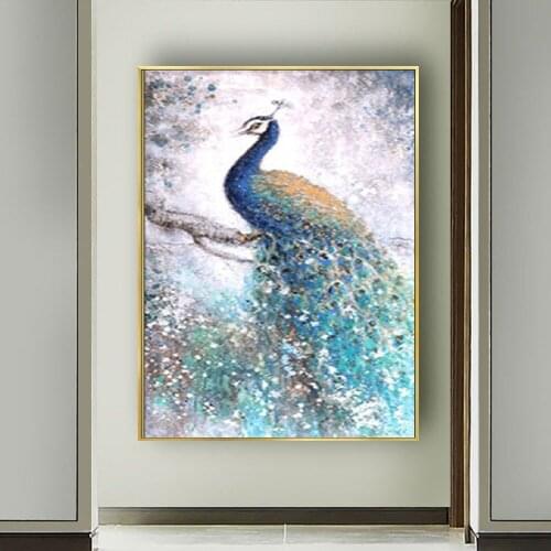Artist Hand-painted High Quality Beautiful Peacock Oil Painting on Canvas Dancing Peacock Oil Painting for Wall Decoration mural