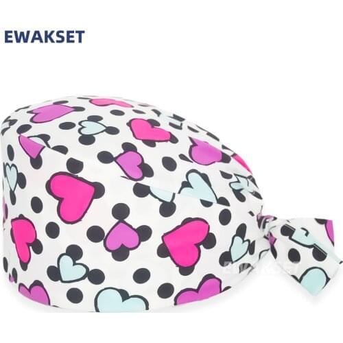 Love printing Beauty salon cap Cartoon cotton surgical cap Dental lab Health service work cap for Women and Men Nurse hat