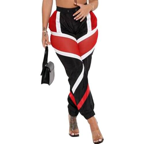 Contrast Color Striped Patchwork Sports High Waist Pants Women Trousers Cool Girl BF Style Baggy Leggings Casual Sweatpants