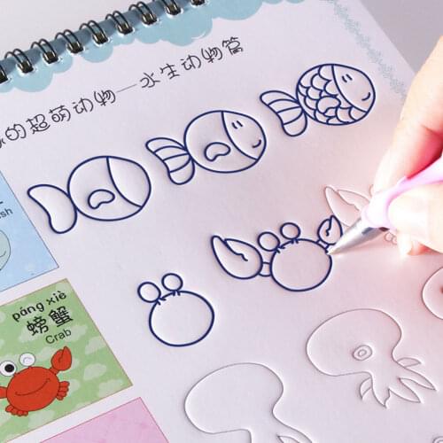 Basic Painting Drawing Copybook Handwriting 3D Groove Training Notebook with Pen Refills and Pen Grip for Kids Children Toddler