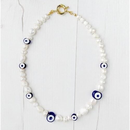 Turkey Evil Eyes Lucky Necklace Choker Jewelry Accessories boho blue Murano glass beaded freshwater pearls necklaces for women