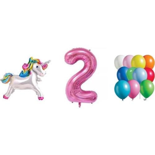 Balloons unicorn second birthday lot of 17 balloon unicorn 59x47cm number 2 pink 100 cm and 15 latex balloons