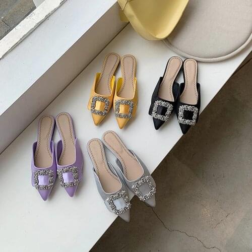 2020 Summer/Autumn Women Slippers Rhinestone Shallow Design Elegant Flats Slip On Shallow Design Mules Shoes Casual Ladies Mules