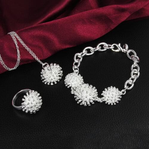 Hot woman 925 sterling Silver Jewelry set Fireworks Pendant necklace bracelet rings Fashion brands Party wedding Christmas gifts