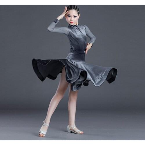 Girls Latin Dance Dress Long Sleeve Practice Clothes Latin Dance Top Skirts Suit Ballroom Latin Dance Competition Dresses SL4502