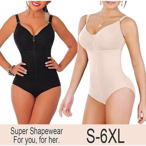 Womens Plus Size Bodysuit Shapewear Slimming Tummy Control Full Body Shaper Panty Clip & Zip with Bra Fajas Colombianas Overbust