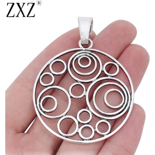 ZXZ 2pcs Tibetan Silver Large Open Hollow Round Circles Charms Pendants for Necklace Jewelry Making Findings 49x49mm