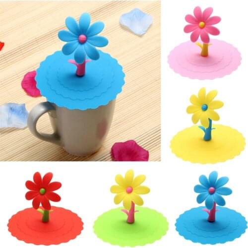 1pc Sunflower Cup Lid Dustproof Reusable Silicone Drinking Cup Lid DIY Insulation Anti-dust Cup Cover Home Drinkware Cups Lid