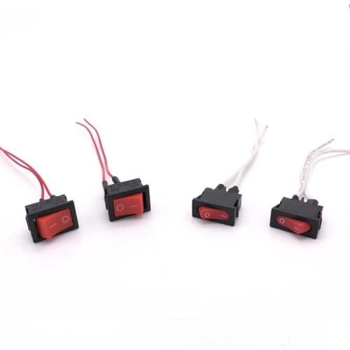 10pcs Rocker Switch Red Volt Kit Car 2 Pin Switch Wire 90mm with Pure Copper Cable Car Boat Round Rocker ON/OFF SPST Switch Flat