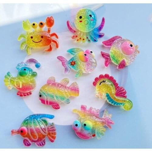10Pcs Cute Mixed Mini Shining Ocean Series Flat Back Resin Cabochons Scrapbooking DIY Jewelry Craft Decoration Accessorie H150