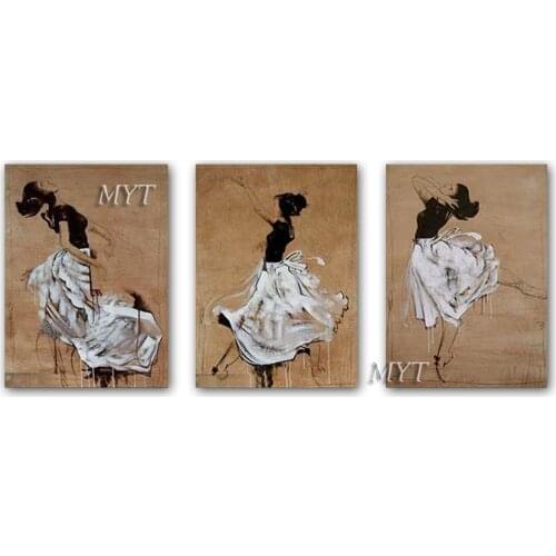 100% Hand Painted 3 Panels Abstract Dancing Girls Picture Oil Painting Wall Decor Art Pieces Paintings Artwork For Living Room