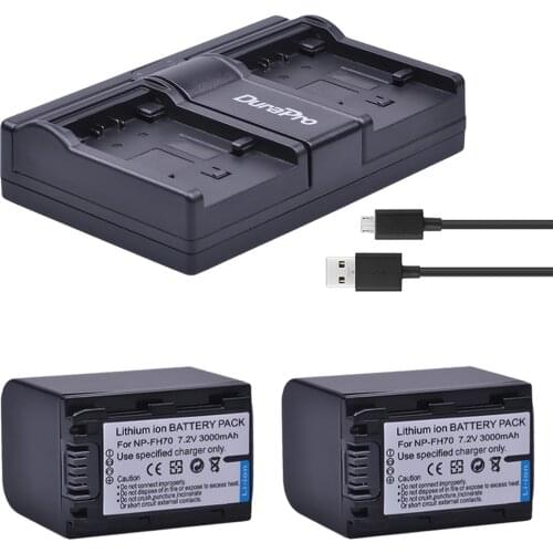 2pc 3000mAh NP-FH70 NP FH70 Li-ion Battery + USB Dual Charger For Sony DCR-DVD405 407E 408 410E 450 602E 650E DCR-SR85 HDR-HC9