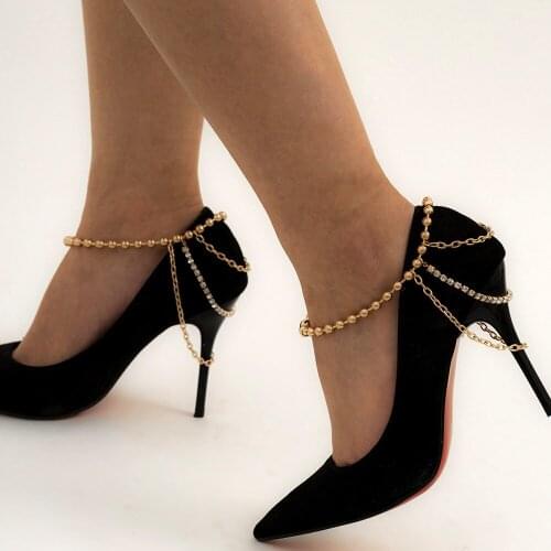 2PCS Hip-Hop Hipster Multi-Layer Chain Rhinestone Anklet Tassel Claw Chain Shoe Ornament 2021 New Fashion Street Accessories