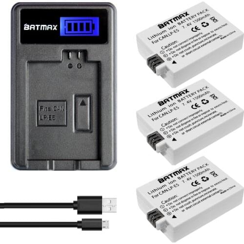 2Pcs LP-E5 LPE5 LP E5 Camera Batteries&LCD Charger for Canon EOS Rebel XS, Rebel T1i, Rebel XSi, 1000D, 500D, 450D, Kiss X3,X2