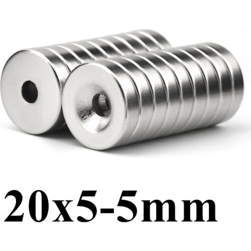 2pcs Super Strong Round Neodymium Countersunk Ring Magnets 20mm x 5mm Hole: 5mm N50 Neodymium Magnet Free Shipping