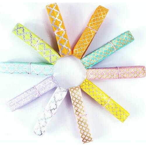 20yards/lot 2yards each color 5/8 quatrefoil printed FOE elastic hair accessories ribbon elastic ponytail Hair Tie Headwear