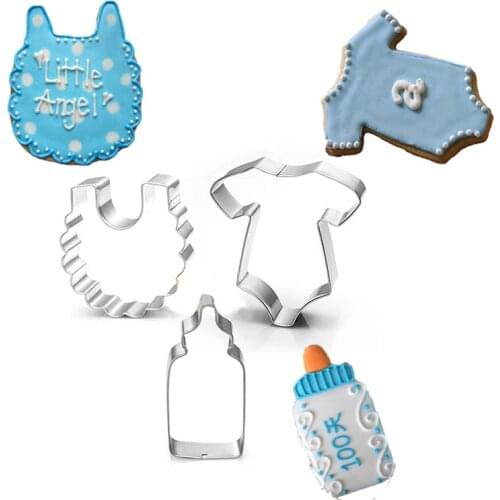 3Pcs/1PC Baby Shower Stainless Steel Feeding Bottle Clothes Bib Shape DIY Cookie Cutter Biscuit Mould Baking Decorating Tools