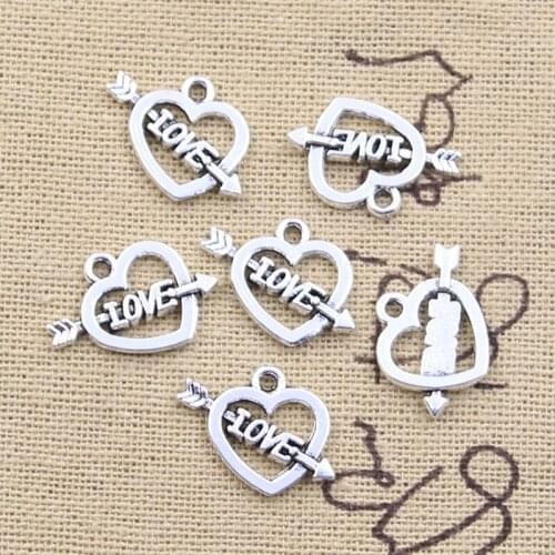 30pcs Charms Arrow Through The Heart Love 14x16mm Antique Silver Color Pendants Making DIY Handmade Tibetan Finding Jewelry