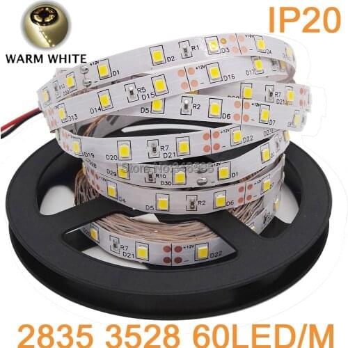 5M/Roll 12V 300LEDs 60led/m 3528 2835 SMD Flexible LED Strip IP20 Non-Waterproof Warm White Color 3000-3500K 12V LED Tape Ribbon