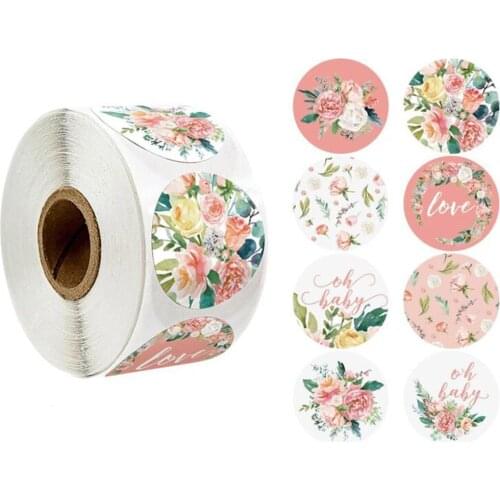500pcs/roll 8 Styles Flower Lables Stickers Floral Round Sticker For Wedding Birthday Party Business-Sealing Sticker Decoration
