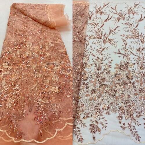 African Lace Fabric With beads and sequins Nigerian French Mesh Lace Fabric S-698882 New Coming Style For Wedding Party Dress