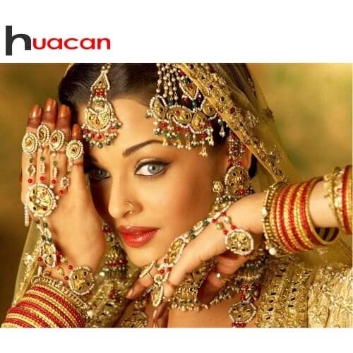 Huacan 5d Diamond Painting Full Square/Round Indian Woman Diamond Embroidery Complete Kit Mosaic Dance Portrait DIY Needlework