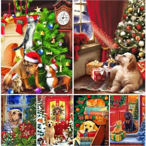5D Diamond Embroidery Dog DIY Animals Diamond Painting Full Square Round Drill Mosaic Christmas Picture Home Decor Handmade Gift