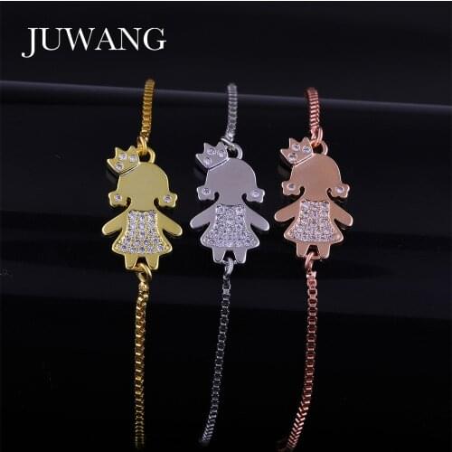 JUWANG Cute Crown Girl Bracelets & Bangles for Woman Girls Fashion Charm Bracelets Adjustable Chain Christmas Jewelry Wholesale