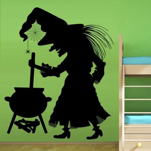 Cauldron Spider Witch Wall Sticker Halloween Home Decor Vinyl Removable Art Wall Decal For Children Bedroom