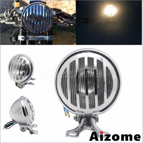 12V Retro Universal Motorcycle Headlights 5 Inch Grill Single Round Spotlight For Chopper Honda Suzuki Harley Custom Cafe Racer