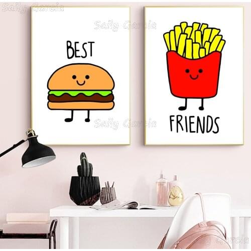 Best Friends Letters Canvas Prints And Posters BFF Burger Fries Girls Wall Art Pictures Paintings For Bedroom Kids Nursery Room