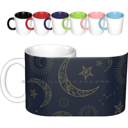Moon And Star Print Ceramic Mugs Coffee Cups Milk Tea Stars Moon Skies Moonlight Love Night Nature Luna Sky Heavens Astronomy