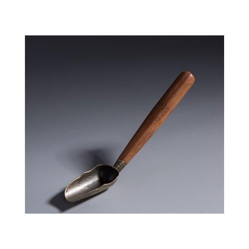 Chinese Kongfu Copper Tea Scoop with Ebony Handle Coffee Power Sugar Spoon Tea Leaves Chooser Holder Tea Accessories