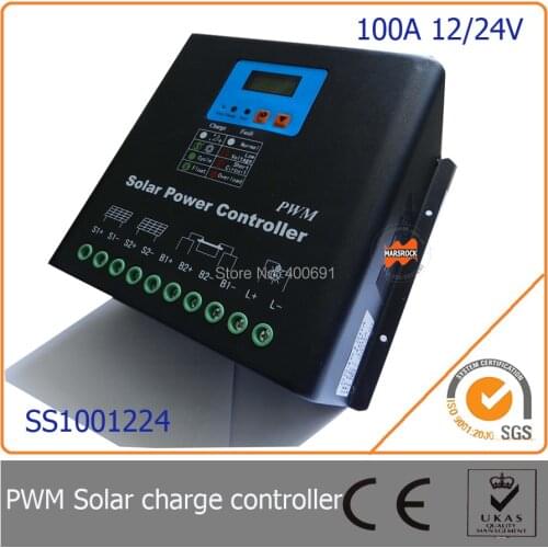 100A 12/24V PWM Solar Charge Controller with LED&LCD Display, Auto-Identification Voltage, MCU design with excellent performance