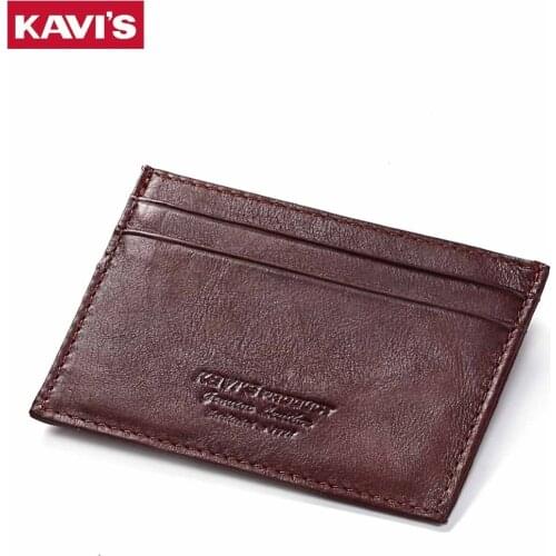 KAVIS Cow Leather Credit Card Wallet Coffee Color Men Credit ID Cards Holder Small Wallet Coin Purse Slim Thin Male Mini Walet
