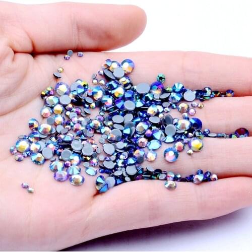 Round Rhinestones Glass Iron On Strass For Garment Flatback Hotfix Round Rhinestones With Glue Backing Tanzanite AB Color