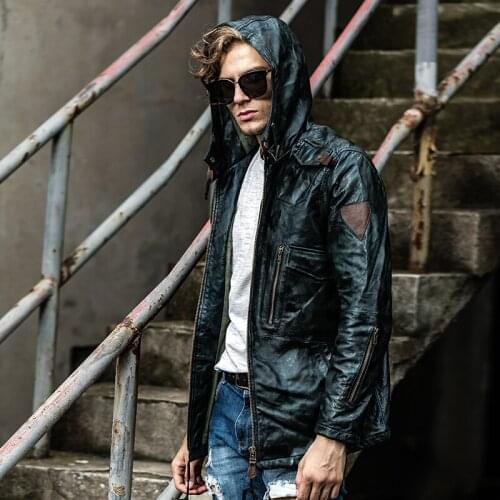 5 days arrival,Men Sheepskin Suede Coat Designer Motorcycle Rider Hooded Jacket Genuine Leather Brand Vintage Classic Jacket