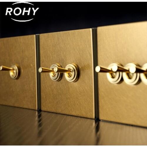 Brass Toggle Home Improvement Wall Light Toggle Switch Vintage Brass Lever Stainless Steel Champagne Gold 86 Concealed Metal