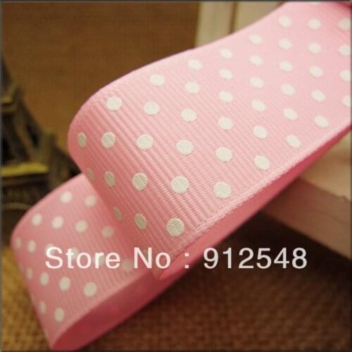 Pink Grosgrain Ribbon for Gifts Wrapping Crafts 1" (25mm) White Polka Dot Fabric Ribbon 10yd DIY Handmade Sewing Hair Banding