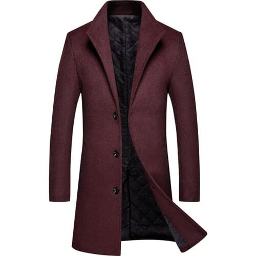 2020 Autumn and Winter New Mens Warm Wool Coat Fashion Casual Thick Long Jacket Men Male Brand Black Red Wine Navy Gray