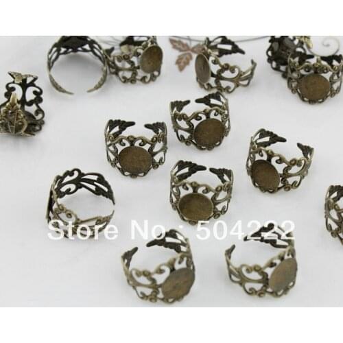 100pcs tique Bronze Victorian Filigree Ring Bases - 10mm Pad Adjustable backs lead and nickle free