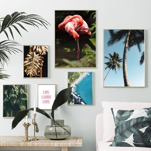 Flamingo Palm Leaf Coconut Tree Sea Beach Wall Art Canvas Painting Nordic Posters And Prints Wall Pictures For Living Room Decor