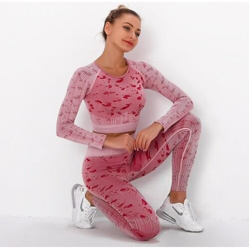 2021 New Seamless Gym Clothing Yoga Set Fitness Workout Sets Yoga Athletic Legging Womens Sportswear suit Yoga Long Sleeve Set